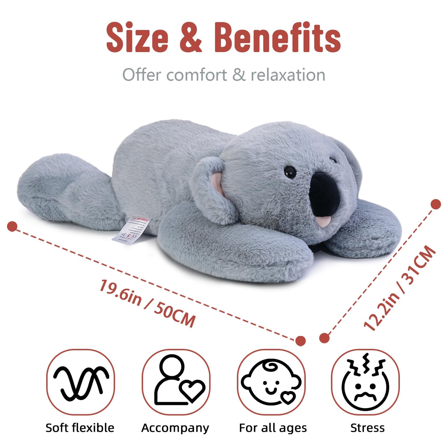 Niuniu Daddy 20'' | 3.3 Pound Koala Weighted Stuffed Animals for Adults Kids, Large Stuffed Koala Pillowfort Plush Animal Toys f
