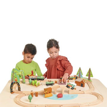 Tender Leaf Toys Wild Pines Train Set - 95 Wooden Pieces - Age 3+ - Lumberjack Style - Model TL8702