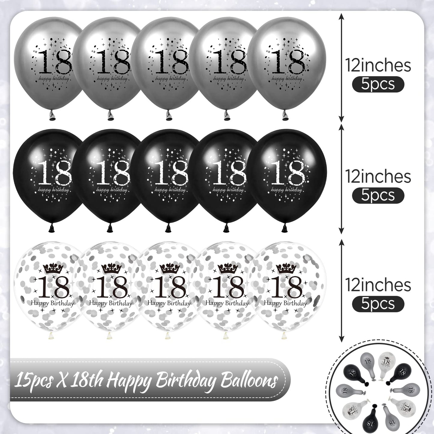 18Th Birthday Balloons Decorations 15Pcs Black Silver Happy 18Th Birthday Party Latex Confetti Balloons For Men Women Kids Boys Girls 18Th Anniversary Happy Birthday Party Decor Supplies 12 Inches