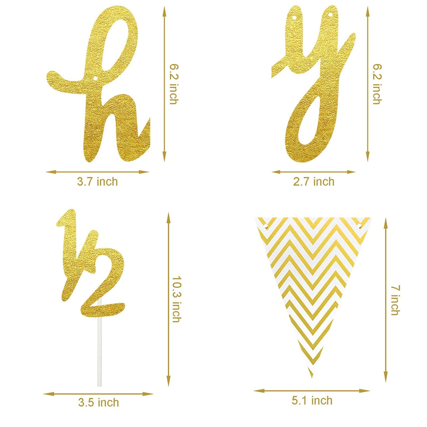 6 Months Banner Happy Birthday Banner Happy 1/2 Birthday Banner Glitter 1/2 Half Year Cake Topper Triangle Flag Banner For Half Year Baby Shower Birthday Party Decoration, Pre-Strung (Gold)