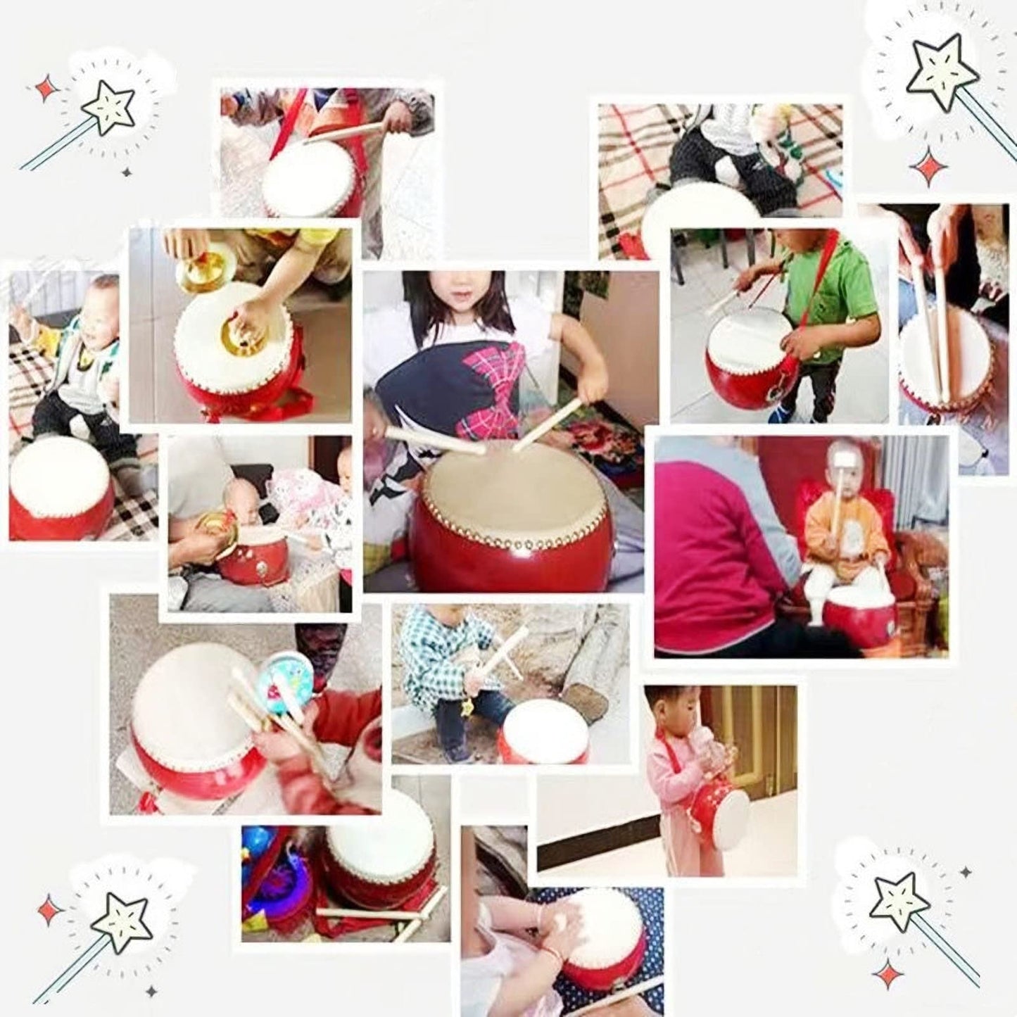 Dsqstmr Drums Percussion Chinese Drum Hand Tambourine Taiko Bongos Musical Gifts Instruments For Kids Sensory Learning Set Littl