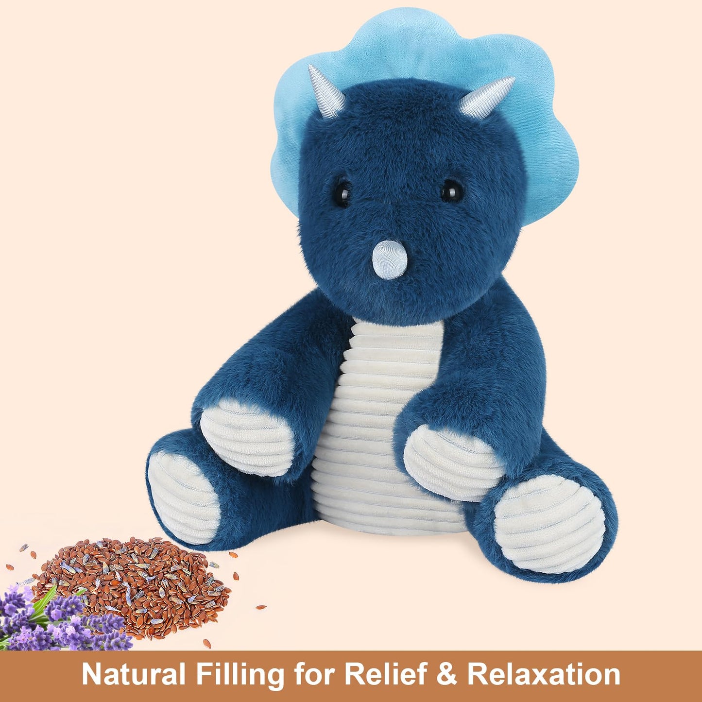 Suzzipals Microwavable Triceratops Dinosaur Stuffed Animals, Heated Stuffed Animal Heating Pads For Cramps & Pain, Navy Blue Din