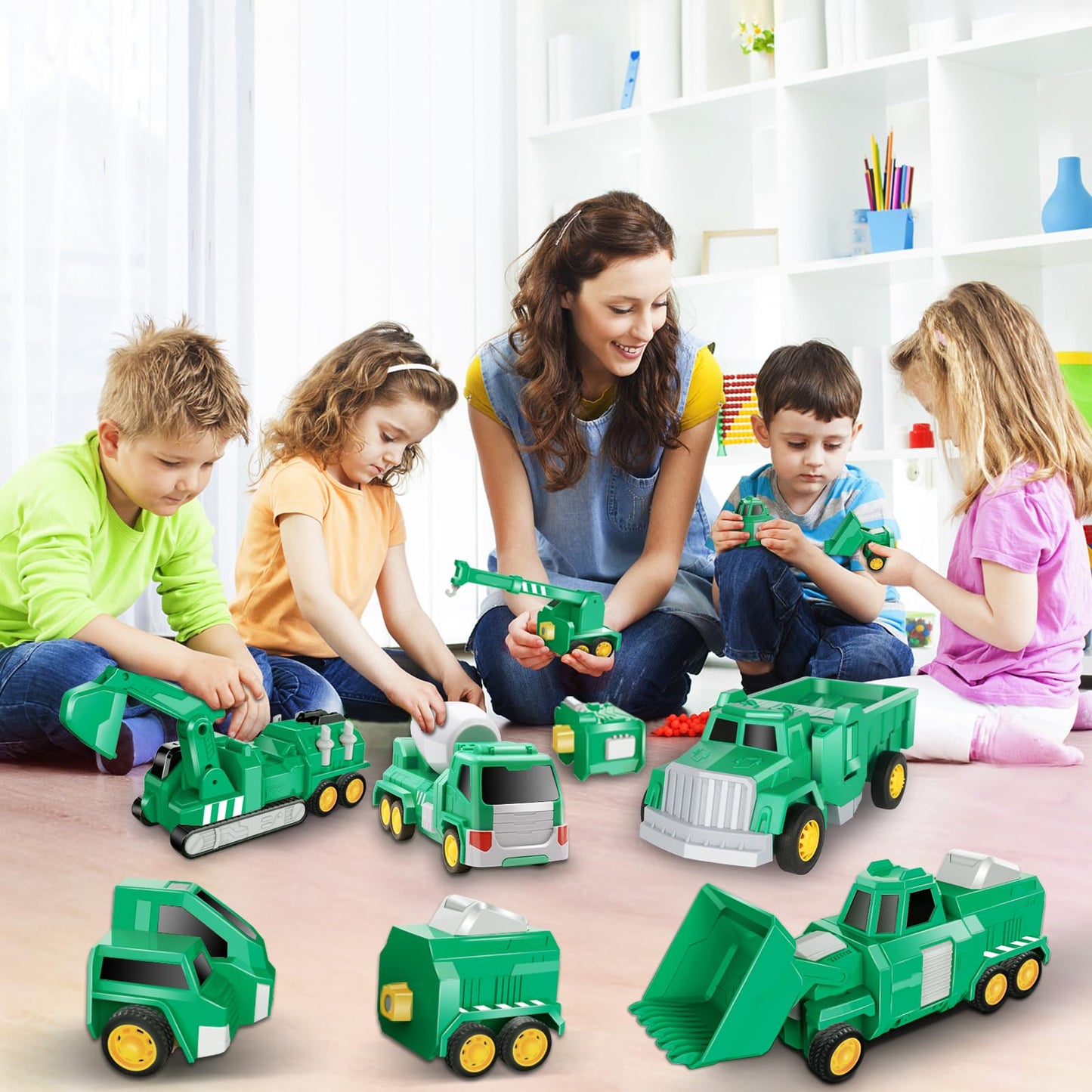Laradola Transform Robot Toys - 5 in 1 STEM Building Cars for Kids 3-8 Years - Green ABS Construction Gift