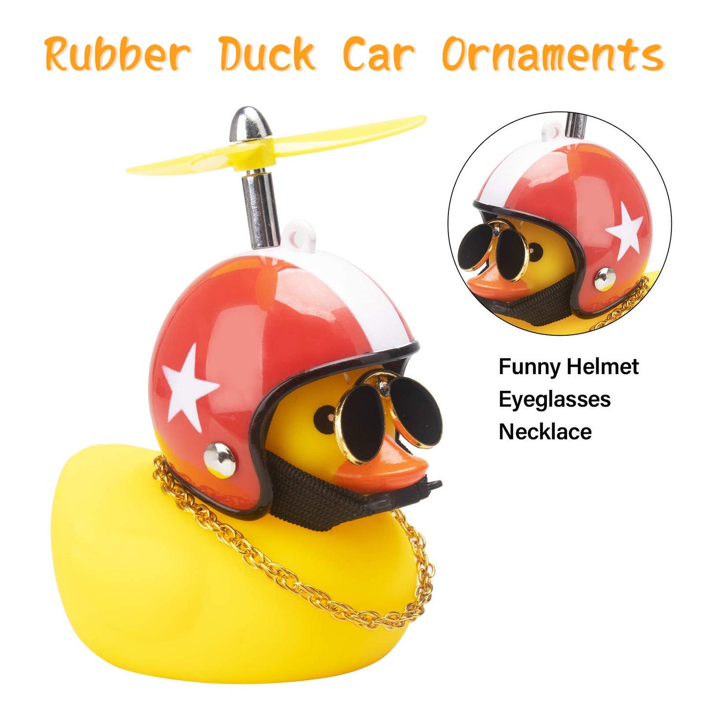 Wonuu Rubber Duck Toy Car Ornaments Yellow Duck Car Dashboard Decorations Cool Glasses Duck With Propeller Helmet (Red Hat White
