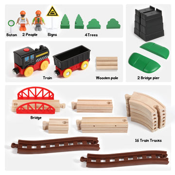 Asweets Wooden Train Set For Toddler,40 Piece With Train Track Electric Operated Fits Thomas,Brio,Melissa And Doug Magnet Batter
