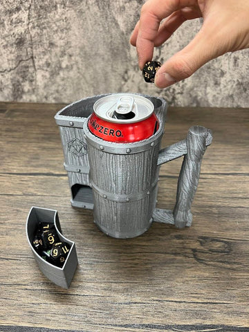 Munnygrubbers - Mug Dice Tower - No Paint Odorless Insulated Cup Can Dice Tower - (Random 7Pcs D20 Dice Set Included) - Dice Jail - Dice Holder - Dungeons And Dragons - Dnd Gift - (Silver)