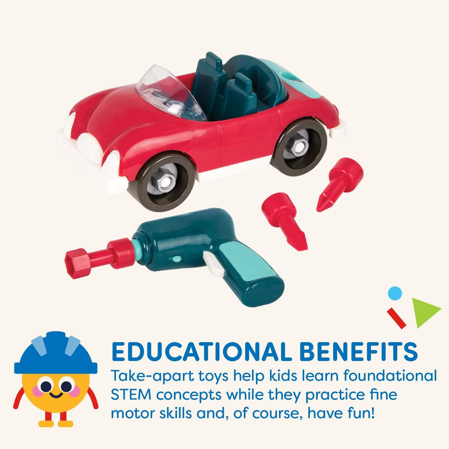 Battat - Toddler Construction Toys - Developmental Toy Vehicle Kit - Sports Car Building Set - Screwdriver And Tools - 3 Years +