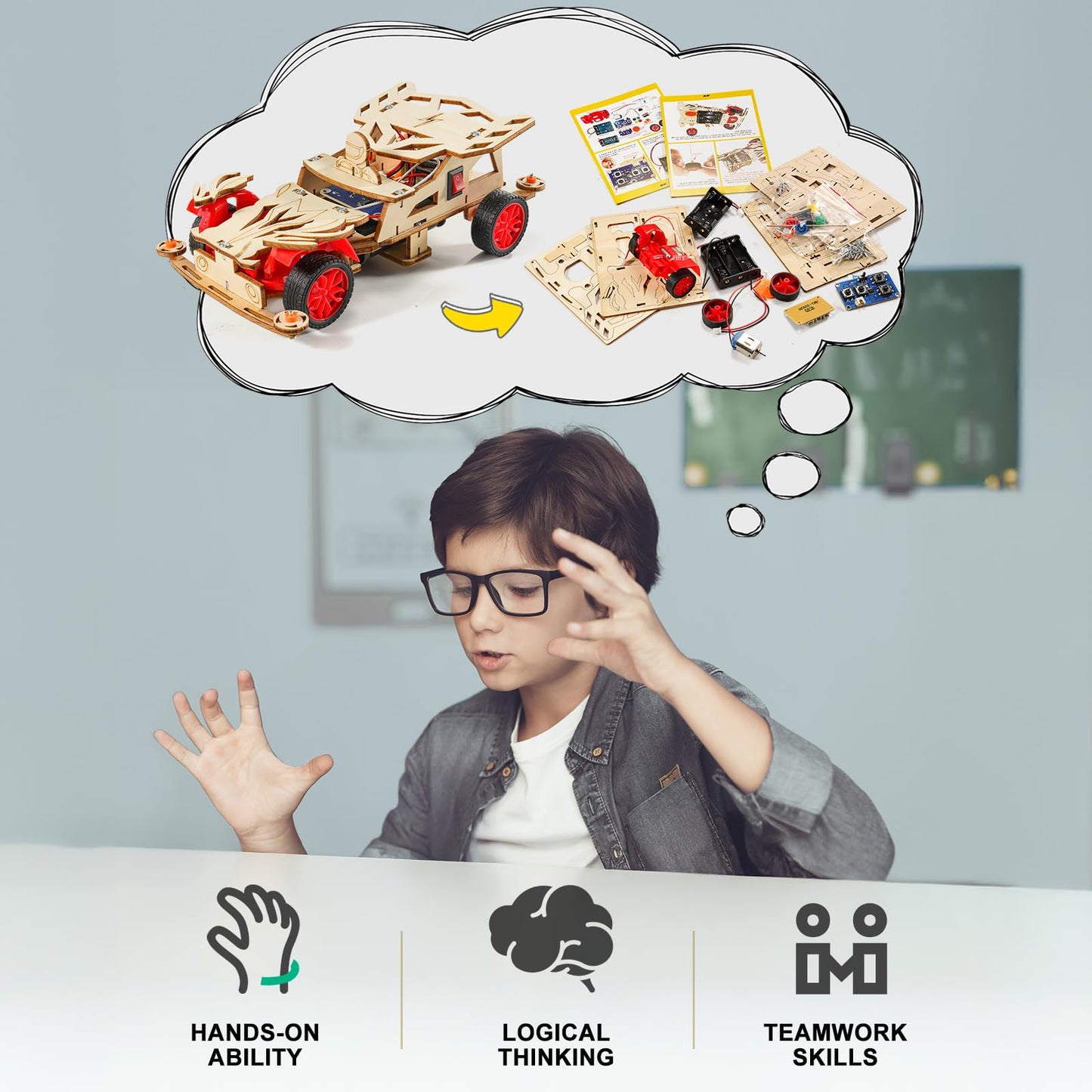 Stem Kits For Kids Ages 8-10, Remote Control Car Model Building Kit For Boys 8-12, Wooden 3D Puzzles 8-13, Wood Science Crafts P