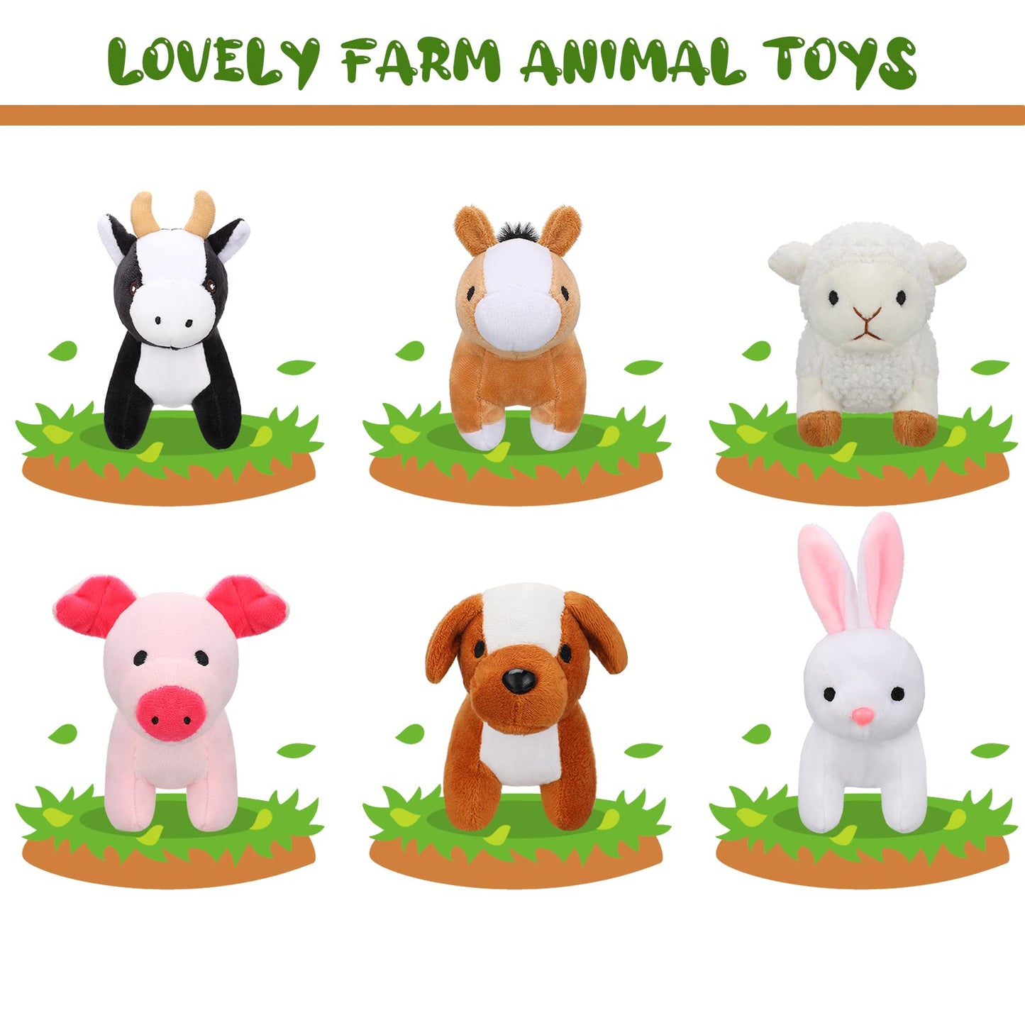 Kasyat 6 Pieces Mini Plush Furry Farm Animal Toys Soft Horse Pig Cattle Rabbit Dog Sheep Doll Stuffed Plush Farm Animals For Christmas Stocking Stuffers Birthday Party Decoration(Animals)