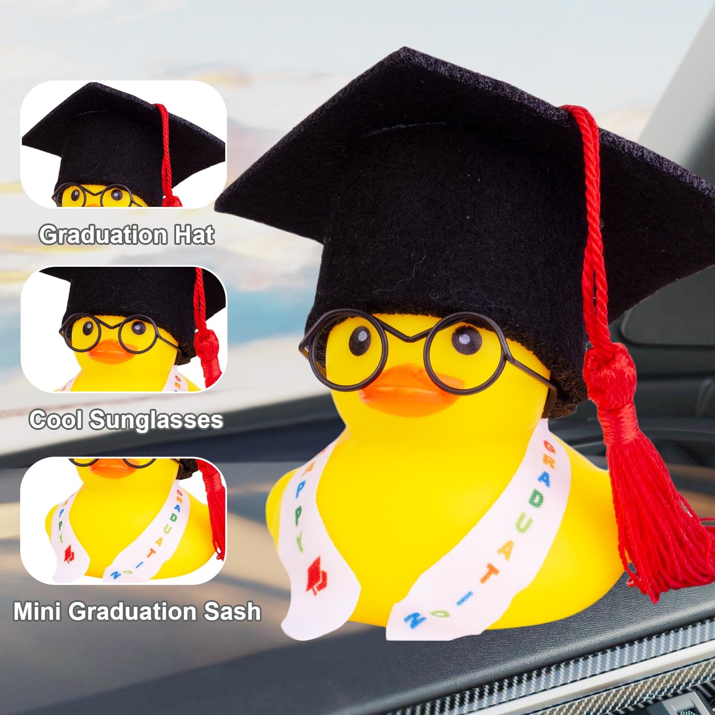 CoFuBcad Graduation Ducks Car Dashboard Decorations 2Pack Rubber Duck Car Ornaments with Mini Graduation Hats Sashes Glasses