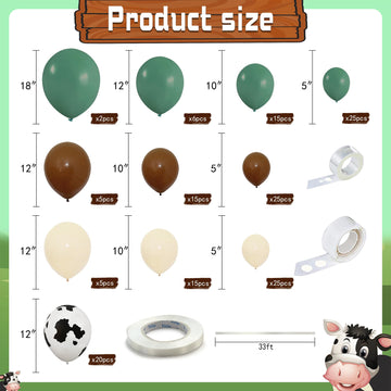 XIPEGPA 158 PCS Green Cow Balloons Arch Garland Kit - Retro Green Decorations for Baby Shower, Birthday, Farm Cowboy Theme Party