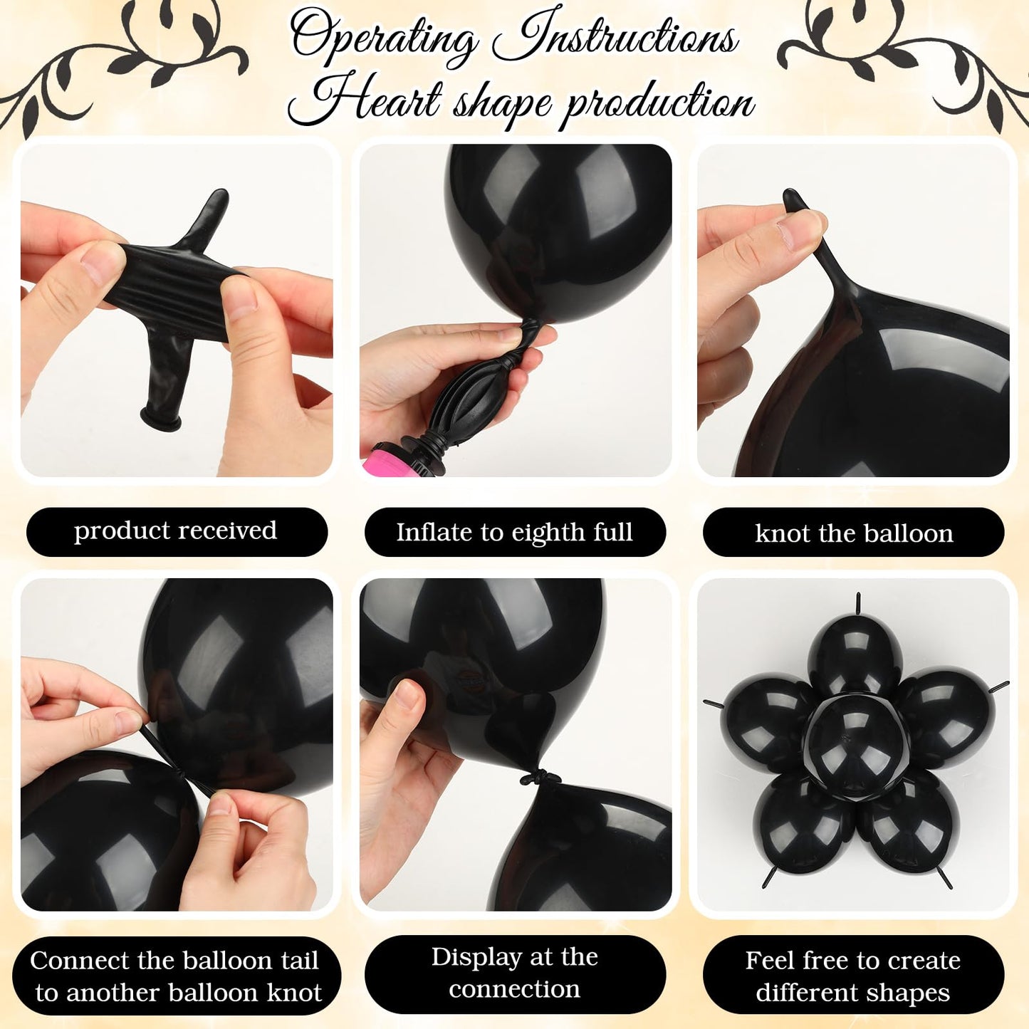 Meanplan 100 Pcs Link Balloon Linking Balloon Latex Linkable Balloons Connected Wedding Party Decoration(Black,6 Inch)