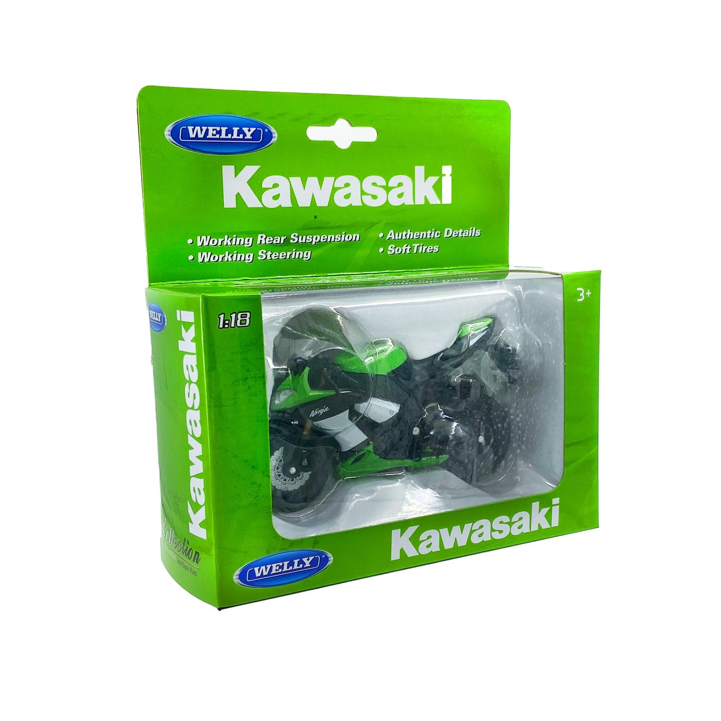 Welly Die Cast Motorcycle Green Kawasaki 2009 Ninja Zx-10R, 1:18 Scale