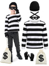 FancyFun 5 PCS Kids Halloween Costume Set Boys Robber Costume Cosplay Set Burglar Accessories Striped Shirt Beanie Cap Mask 5-7Y