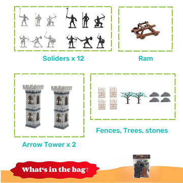 Enajucy Medieval Castle Knights Toy Soldier - Army Figures Miniature Playset With Arrow Tower, Soldiers, Ram, Fence (Arrow Tower