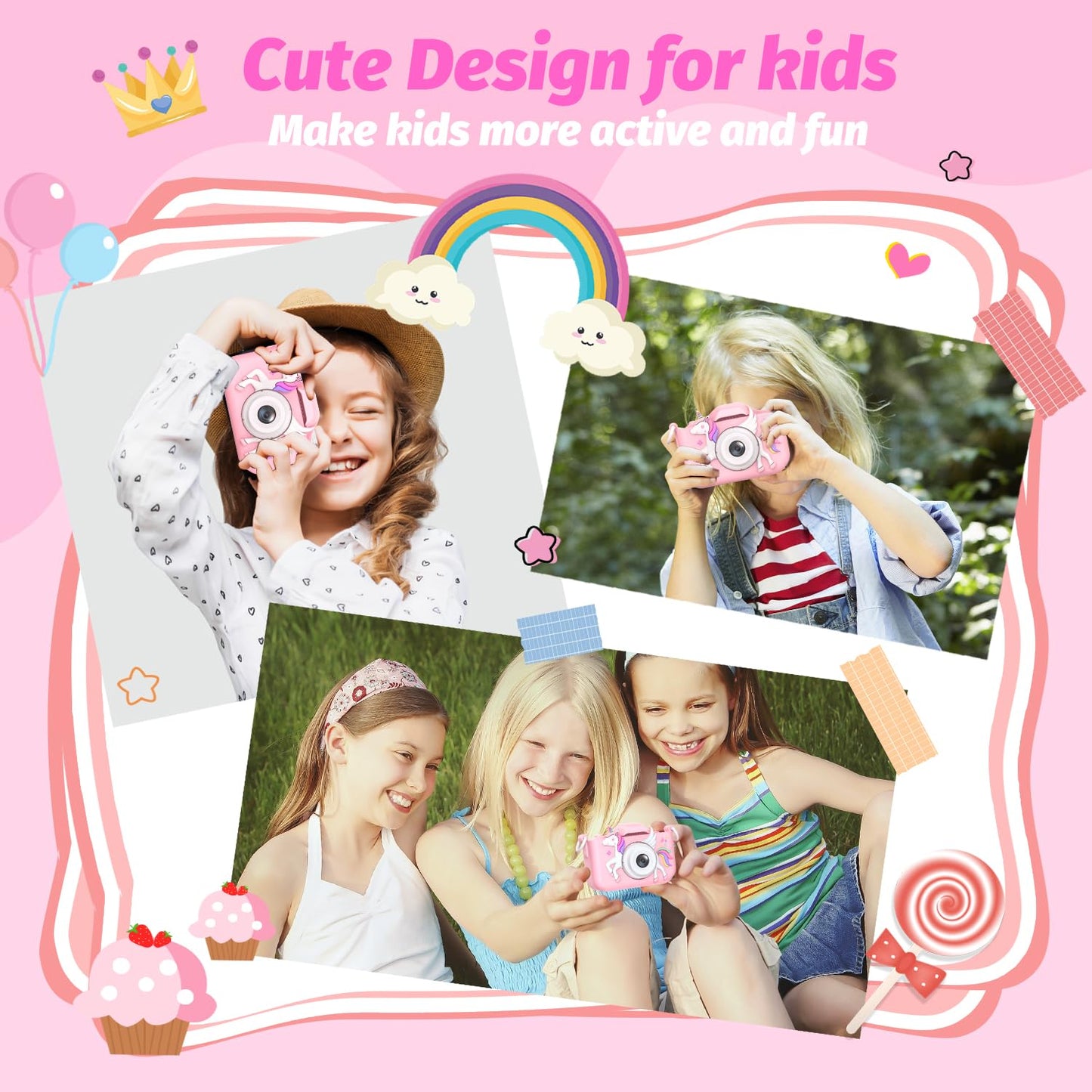 2024 Upgrade Kids Camera For Girls, Christmas Birthday Gifts For Girls Boys, 1080P Hd Selfie Digital Video Camera For Toddlers,