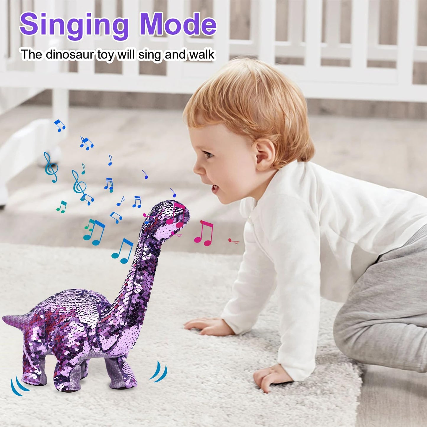 Monealpis Dinosaur Toys For Girls - Sequin Walking Dinosaur Remote Control Toy With Repeat, Roar, Walk, Sing - Birthday For 3+ K