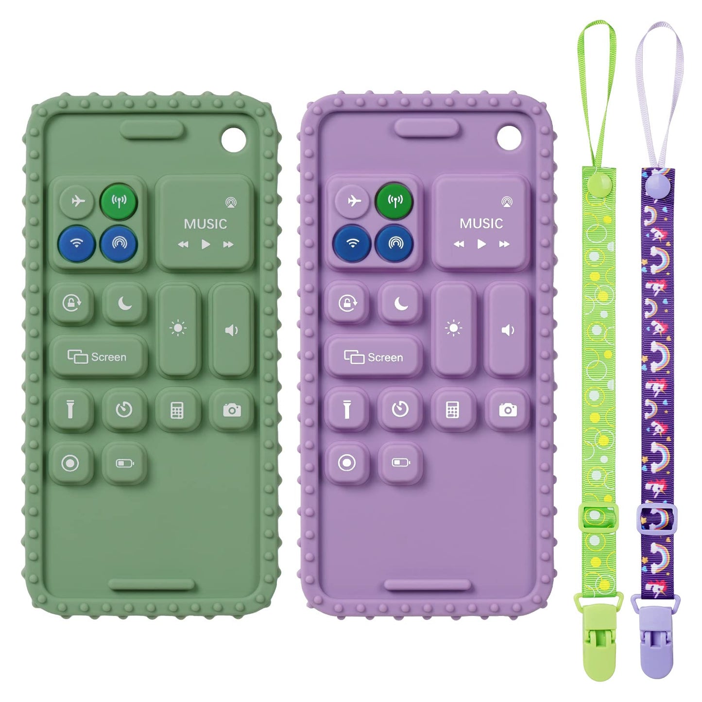 Aolso 2Pcs Silicone Baby Teething Toys, Cell Phone Teether Toys With 2Pcs Pacifier Clip, Baby Teething Toys For 0-12 Months, Bab