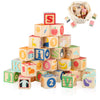Joqutoys ABC Wooden Building Blocks, 26 PCS Educational Stacking Toys for Toddlers 1-3, Multicolor Wooden Alphabet & Number Blocks