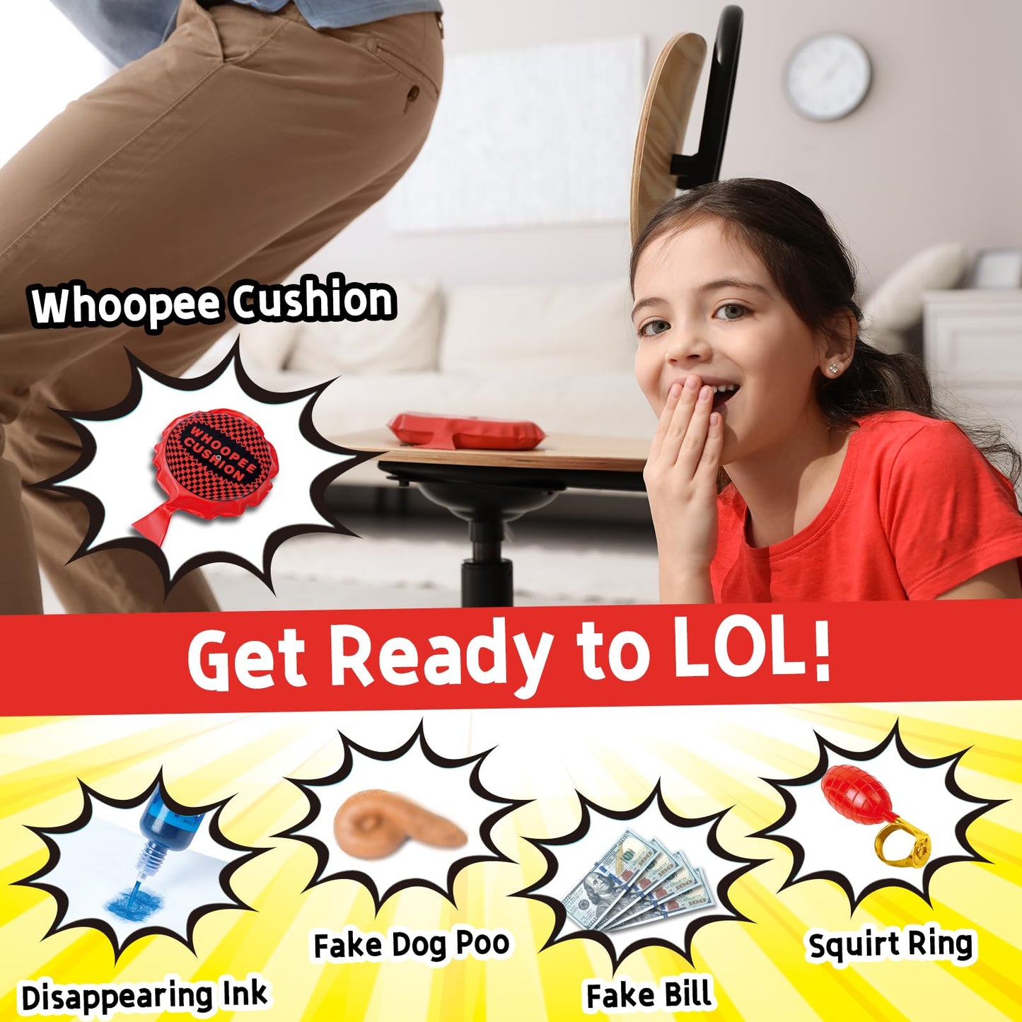 Wookidel Prank Stuff - 35 Fun Pranks for Kids, Ideal for April Fools, Halloween, Birthdays - Yellow, 10.23 x 6.69 x 3.