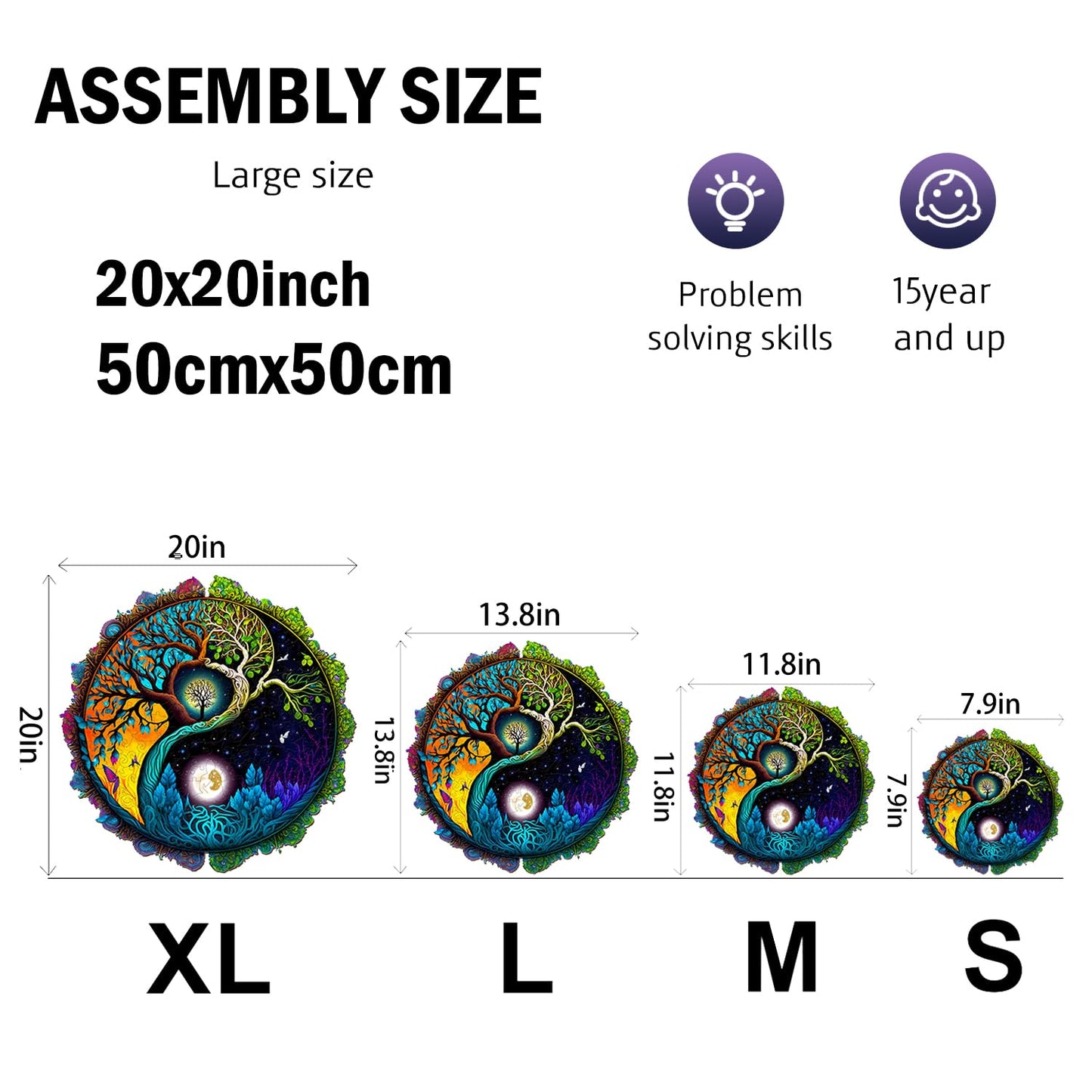 Jigfoxy Wooden Puzzle For Adults, Tree Of Life Wooden Jigsaw Puzzles, Unique Zen Shape Puzzles, Christmas Thanksgiving Gifts For Family Friend(S-7.9 * 7.9In-100Psc)