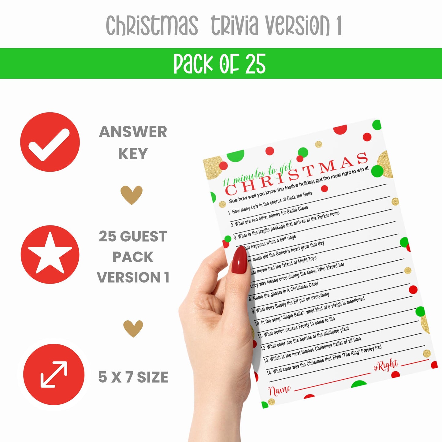 Paper Clever Party Christmas Trivia Game - 25 Guest Pack, Cardstock, Multicolor, Office & Holiday Fun, Model 12minxmasgame01