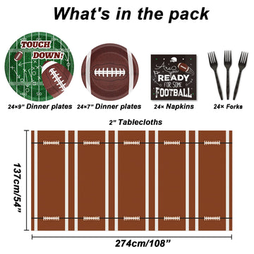 98 Pieces Football Birthday Party Supplies For 24 Guests Football Party Tableware Sets Touchdown Football Game Day Birthday Party Tablecloths For Party Decorations Table Cover Dinnerware Party Favors