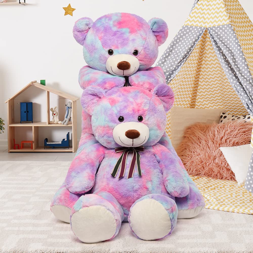 Tezituor Big Teddy Bear,52'' Giant Stuffed Animal Plush,Rainbow Purple Soft Gifts For Valentine, Christmas, Birthday.