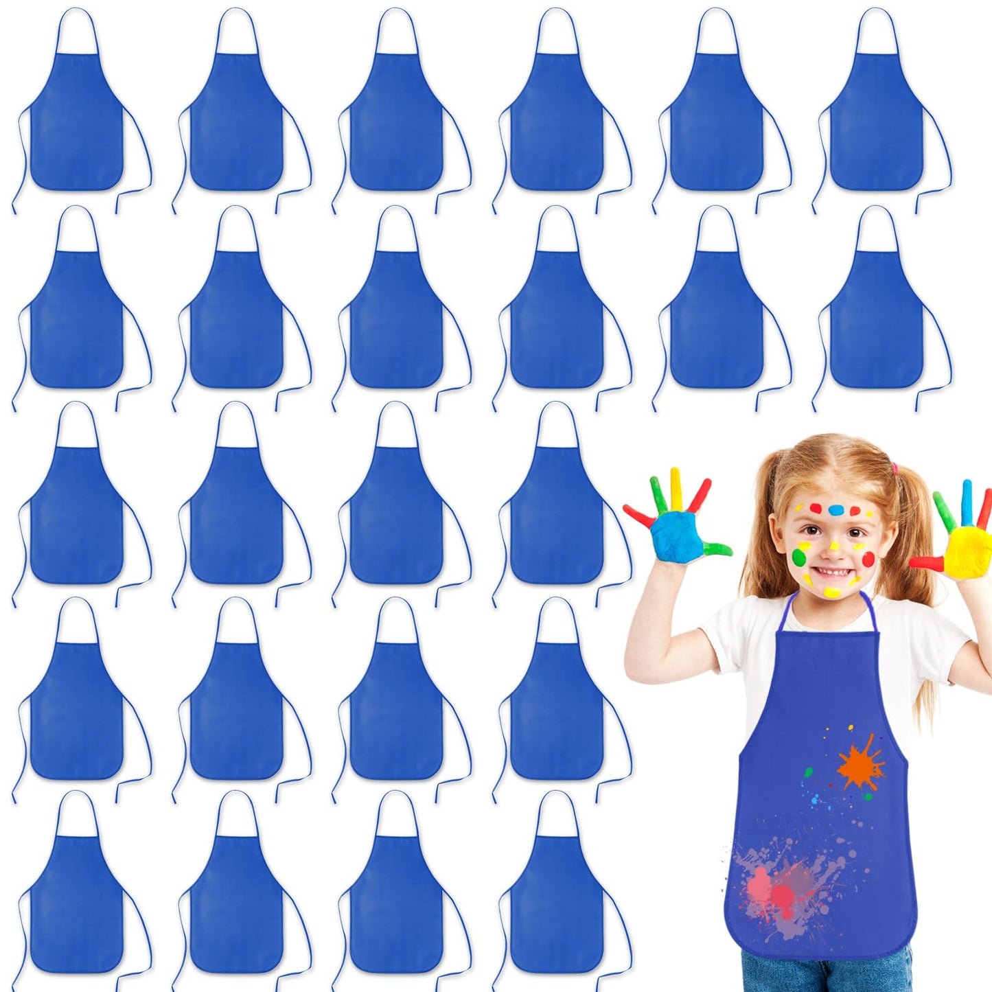 Kuuqa 24 Pack Kids Art Aprons Bulk Blue Children Painting Aprons Art Smocks For Craft Kitchen Classroom Painting Party Supplies