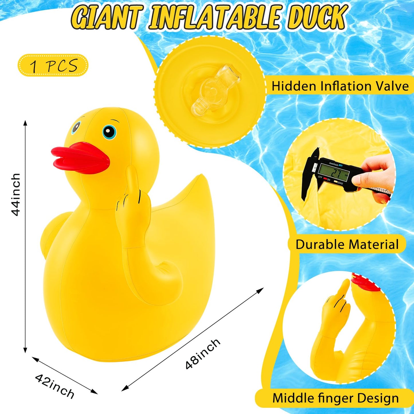 Hungdao 4 Feet Giant Inflatable Duck Huge Funny Rubber Duck Large Blow Up Duck Inflatable Duck Pool Float For Summer Beach Swimm