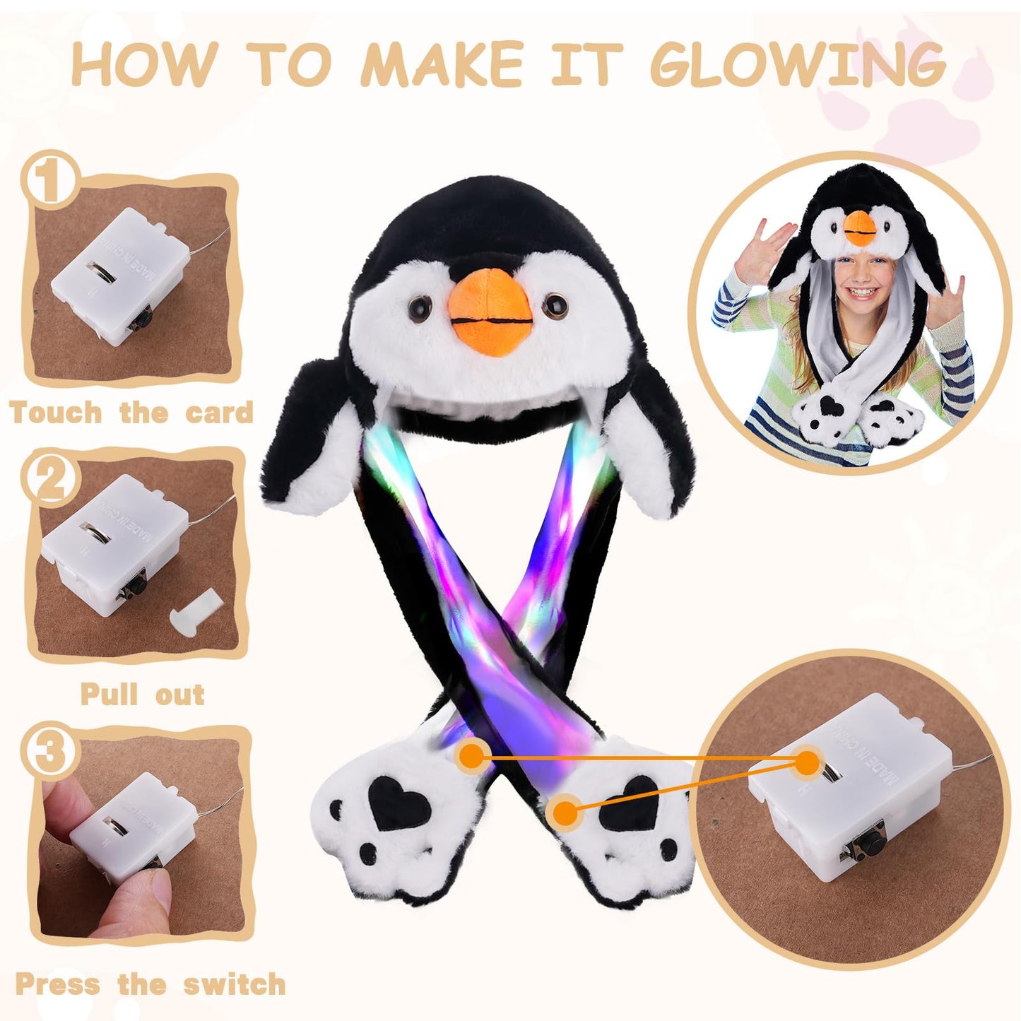 Arcimatto Animal Hat Plush Penguin Dress Up Cosplay Party Christmas Holiday Cute Cap for Kids Adults (Black Penguin)