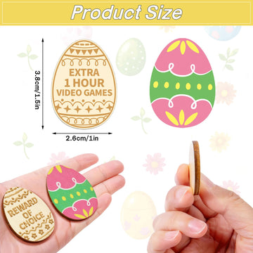 Jansun 24Pcs Easter Egg Tokens, Easter Egg Fillers Wooden Easter Reward Tokens Tokens Coins With 24 Different Engraved Sayings F