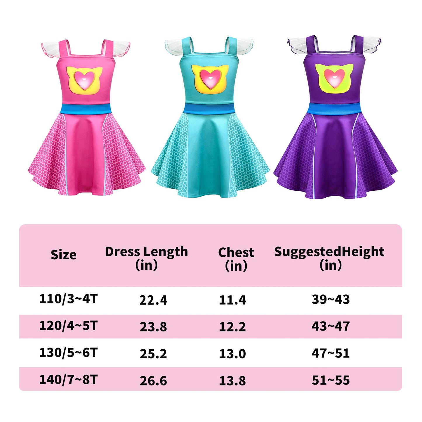Yodison Superhero Dress Ruffle Sleeve Casual Kitties Dresses For Halloween Birthday Party Cosplay With Accessories For Fans (140