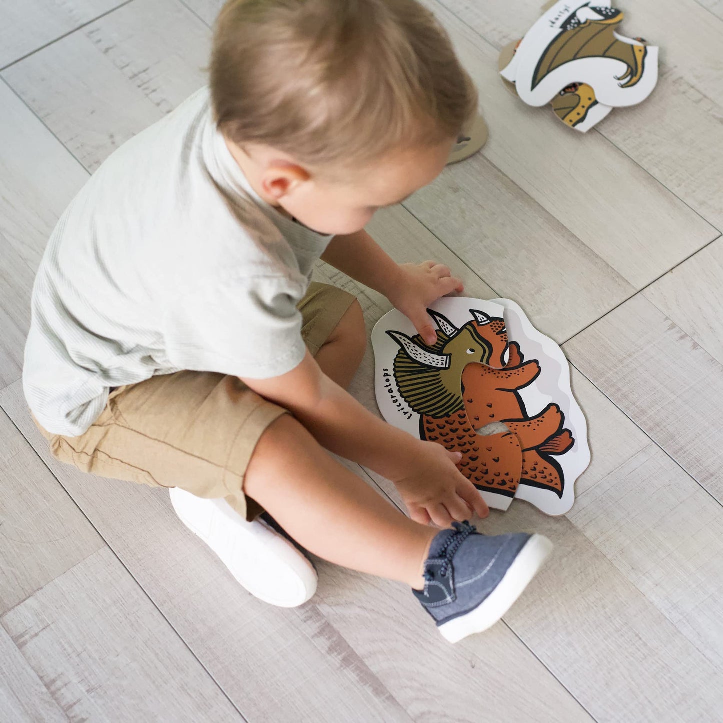 Wee Gallery Dinos Beginner Puzzle - Jigsaw Puzzles For Toddlers - Sensory Toys Promoting Cognitive & Motor Development - Sustainable Learning Toys For Toddler, Kids (12 Pieces, 6 Puzzles)