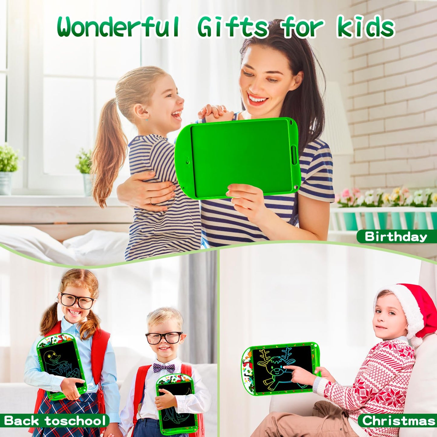 2 Pack Lcd Writing Tablet For Kids,10 Inch Colorful Doodle Board Erasable And Reusable Drawing Tablet, Dinosaur &Space Themes Le