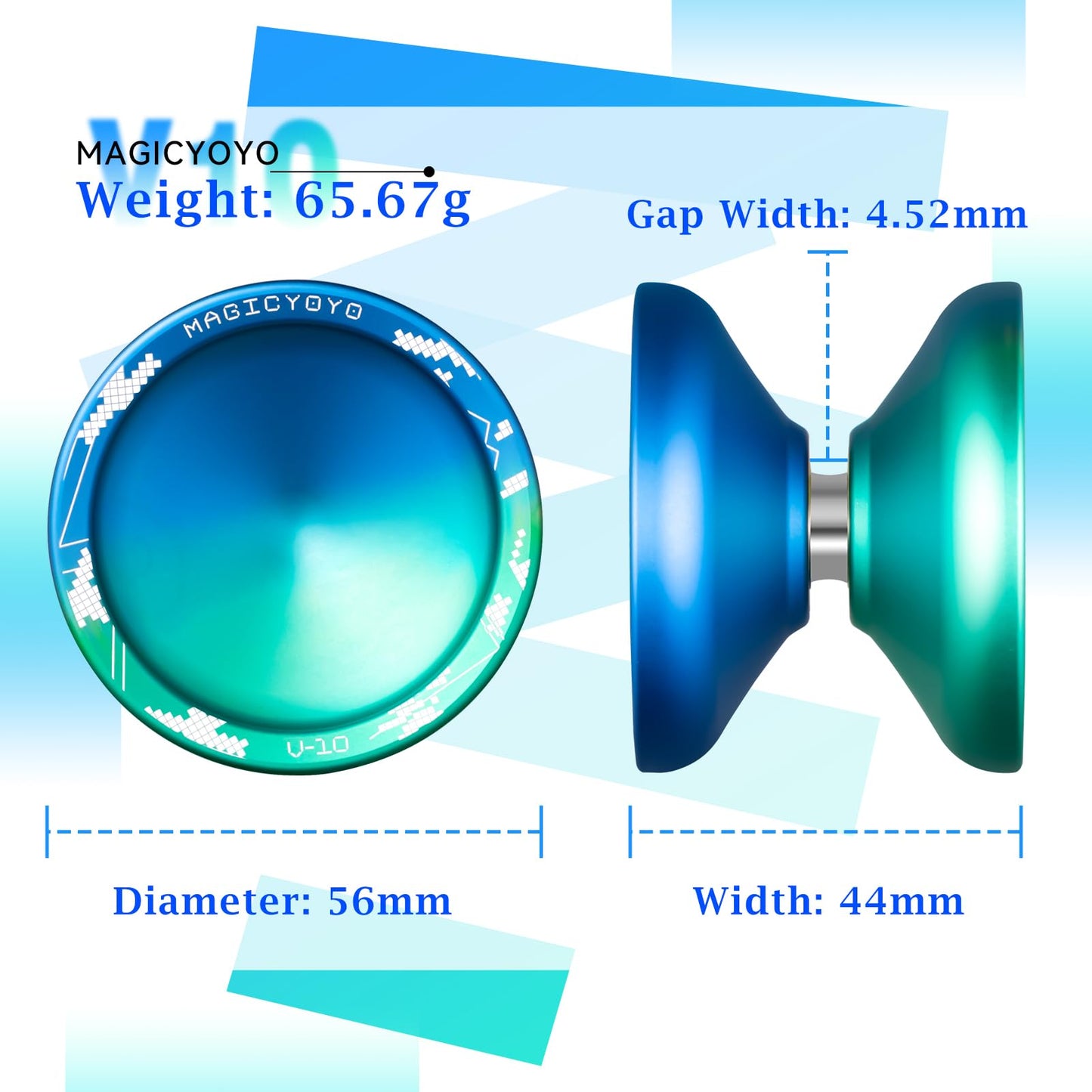 Magicyoyo V10 Blue Green Unresponsive Yoyo Professional Finger Spin Yoyo With 12 Yoyo Strings, Yoyo Case, Yoyo Glove