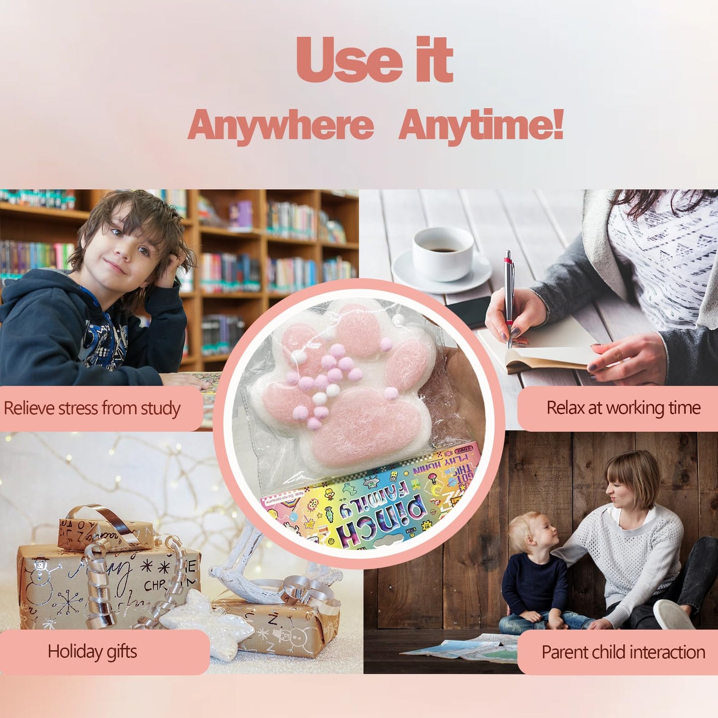 Taba Giant Paw Squishy For Kids Adults, Big Furry Cat Paw Squishy Toys For Stress Relief, Super Soft Squeeze Fidget Toys (White&