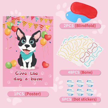 Hooqict Pin The Bone On The Dog Party Game For Kids Birthday Party Games Dog Themed Birthday Supplies Puppy Party Favors For Boys Girls, Large Pin The Tail Poster With 48 Bone Stickers