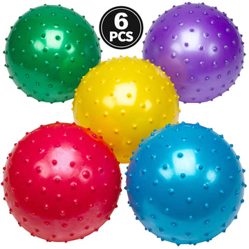 Bedwina Knobby Balls - (Pack Of 6) Bulk 7 Inch Sensory Balls And Spiky Massage Stress Balls For Toddlers, With Pump, Fun Bouncy