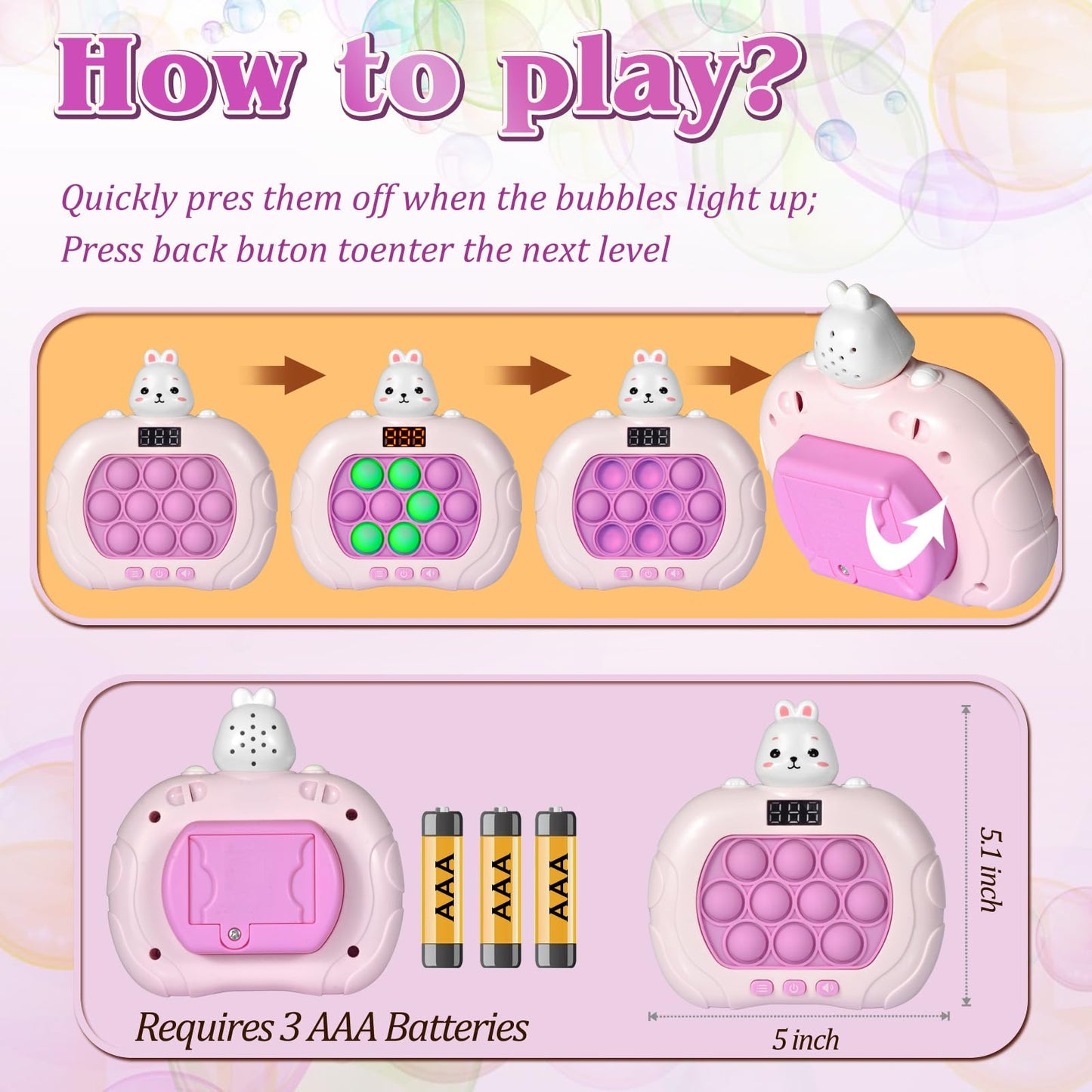 Gaper Go Quick Push Pop Game 6 Modes Games, Rabbit Fast Push Bubble Game, Console Pop Game, Fidget Toys Light Up Pop Game, Handh