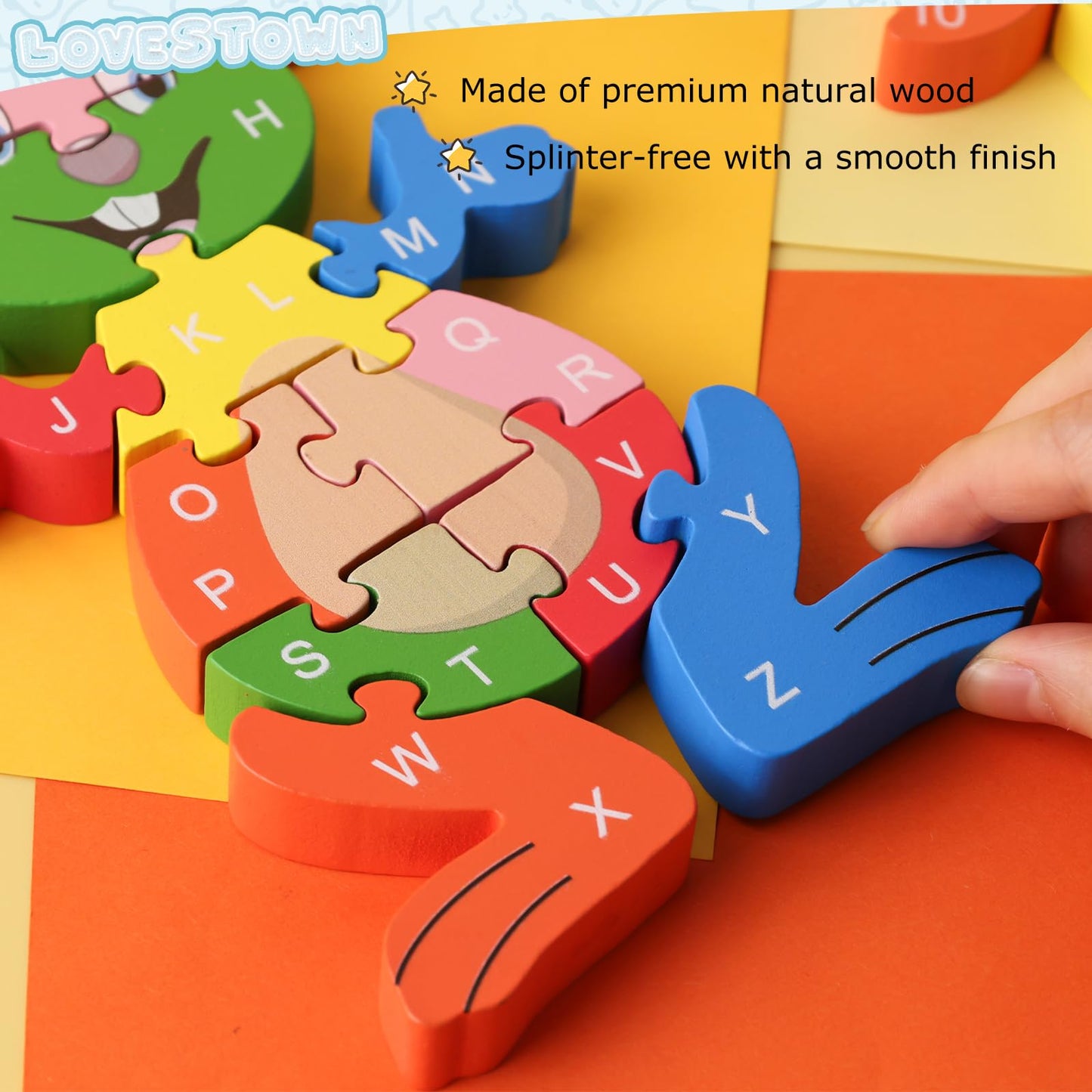 Lovestown Rabbit Wooden Puzzles, 26Pcs Alphabet And Number Building Blocks Wood Jigsaw Puzzle For Kids Preschool