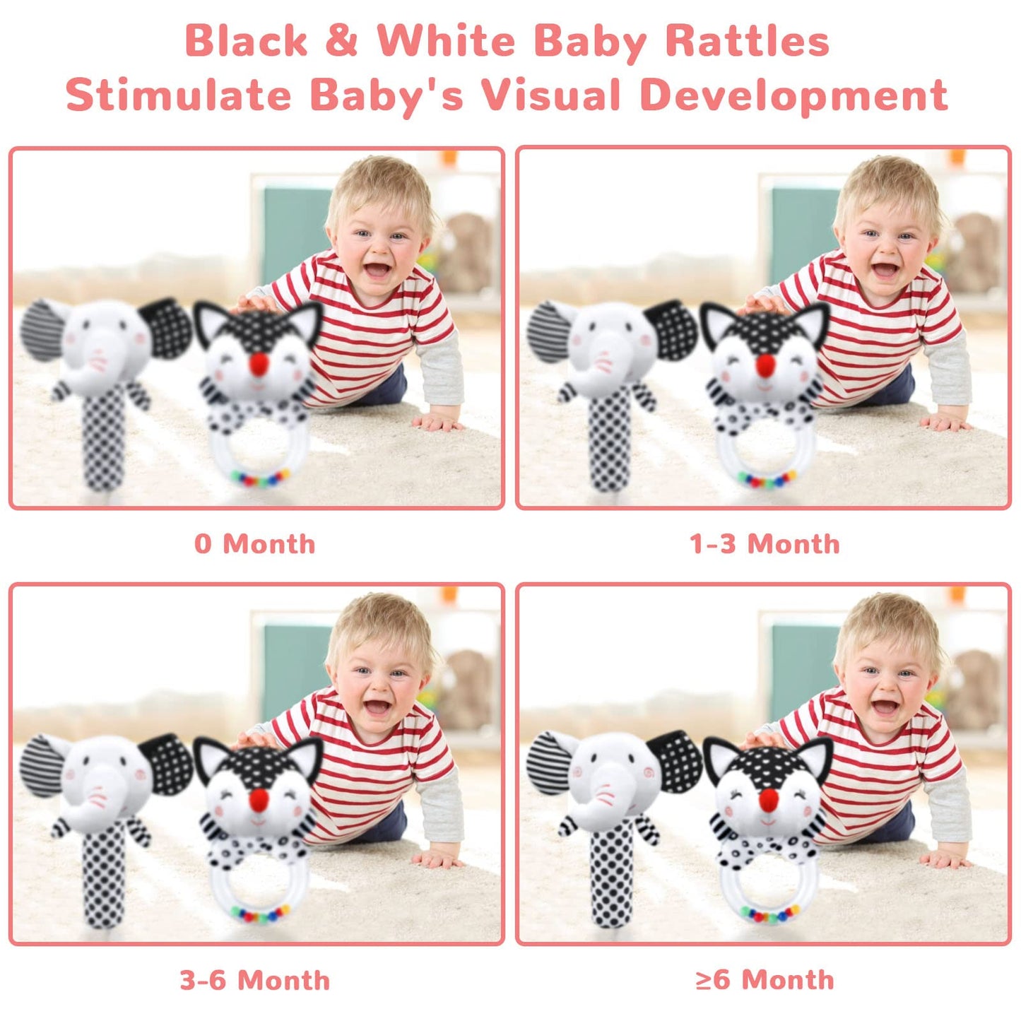 XIXILAND Baby Rattles for 0-6 Months - Soft Sensory Toys for Infants, Brain Development, Perfect Newborn Shower Gift