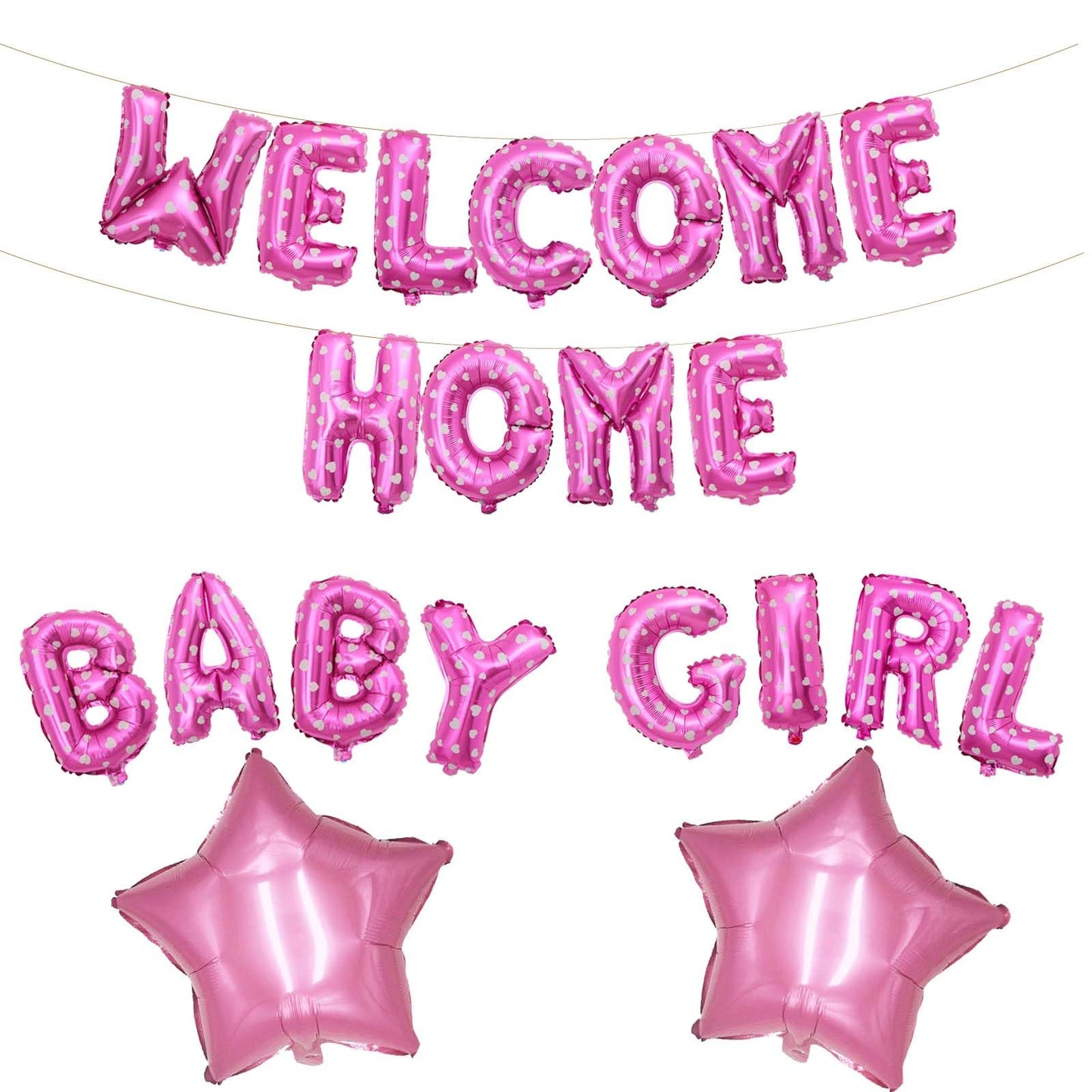 Jumdaqq Welcome Home Baby Girl Letter Balloon Banner, Pink Heart, 21 Pieces, For Baby Shower Decorations