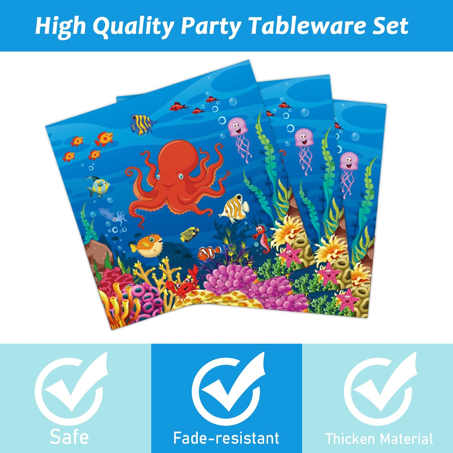 Gisgfim 96 Pcs Ocean Under The Sea Plates And Napkins Party Supplies Ocean Themed Tableware Set Lunch Napkins Party Decorations
