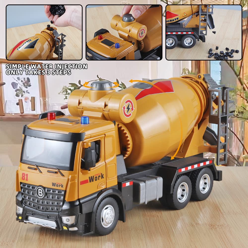 OANMYJJO Metal Cement Mixer Truck Model with Simulated Sounds and Lights, Construction Truck Toy for Boys Ages 3 and Up