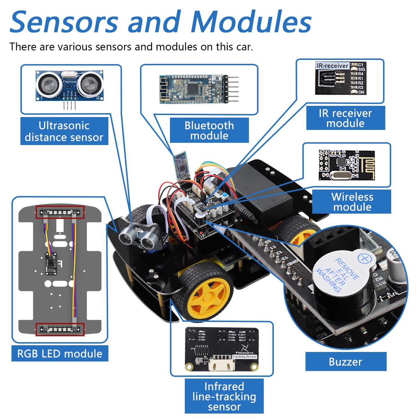 Freenove 4Wd Car Kit With Remote (Compatible With Arduino Ide), Line Tracking, Obstacle Avoidance, Ultrasonic Sensor, Wireless C