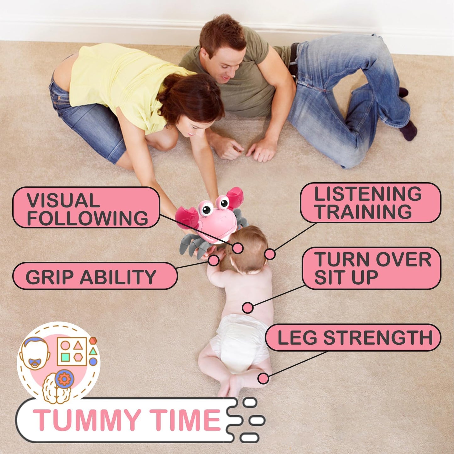 Pbooo Tummy Time Crawling Crab Baby Toy 3-6 Months Learning Walking Dancing Crab Toys For Babies 6-12 9-12 12-18 Months,Infant Toddler Development Toys Age 1-2 1St Birthday Gift