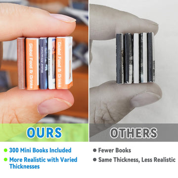 NiHome 300PCS Mini Books for Anxiety Bookshelf Two Thickness Designs Tiny Foam Set with Realistic Printed Covers 200 Thin+100 Thick Miniature Pieces for Dollhouse & DIY Crafts Library Scene Decors