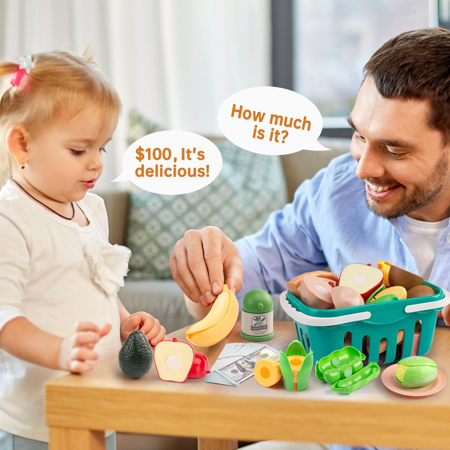 JokerKing 150Pcs Kitchen Playset, Toddlers Pretend Cooking Cookware Accessories, Food, Picnic Blanket, Fruits, Veges, 2Pack Shop