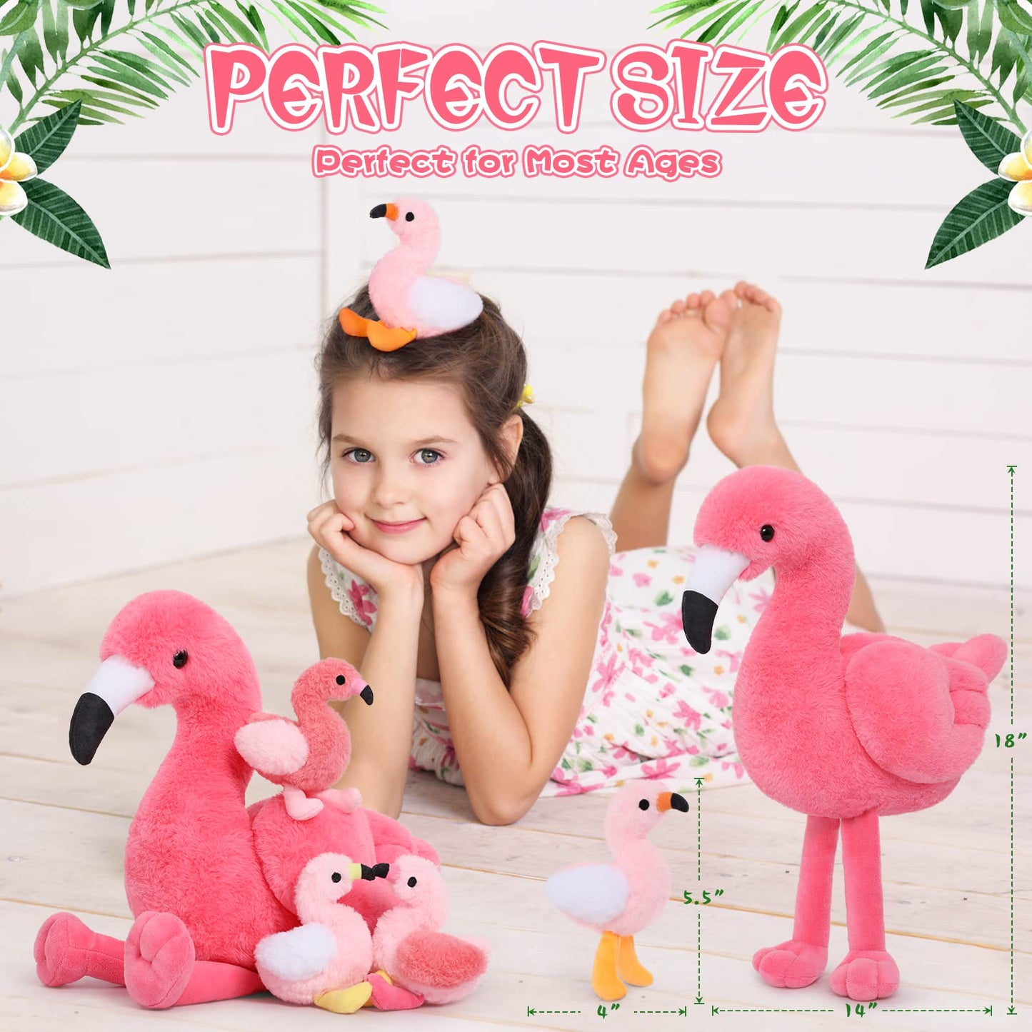 Morismos Plush Flamingo Stuffed Animal-18 Inch Mommy Stuffed Flamingo With 4 Baby Flamingo Plush Toys Inside Zipper Tummy, Pink Flamingo Toy Gift For Girl Women Decor Birthday Christmas Valentines